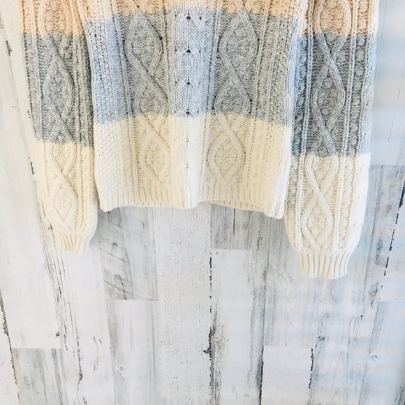 La Vie Rebecca Taylor Cable Knit Sweater Wool Cotton Blend Striped - Picture 3 of 12